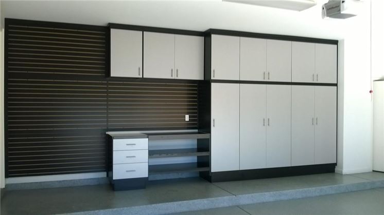 Garage Cabinets Esolutionsaz Garage Cabinets With Large Slatwall Area