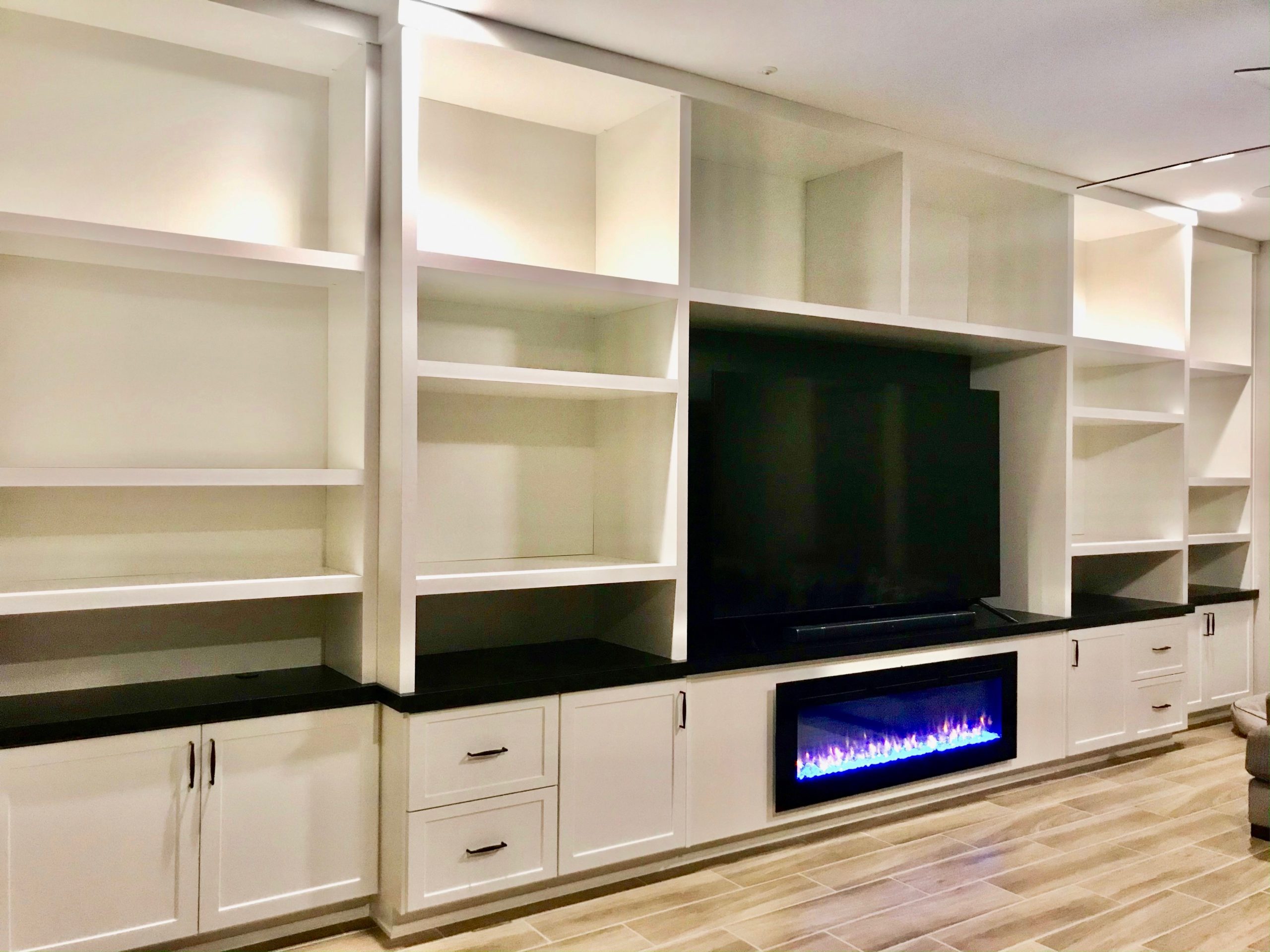 Entertainment Centers Phoenix Arizona, Wall To Entertainment Center Bookcase And Fireplace Design