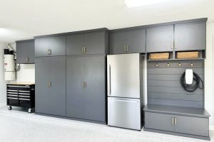 Garage Cabinetry with Shiplap Lockers
