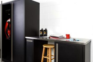 Aluminum Garage Cabinets - Black with stainless steel top
