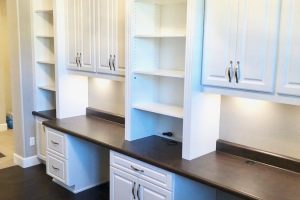 Home Office - Traditional White Dual Desks with Fluted Trim and Crown Molding