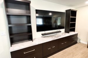 Dark Entertainment Center with Stone Countertop