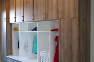 Mudroom and Seating - Cabinets and lockers create a stylish and functional solution for families