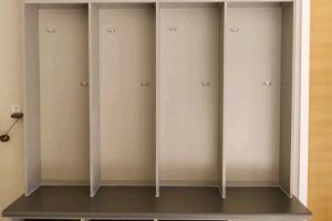 Mudroom and Seating - Gray garage lockers for keeping families organized