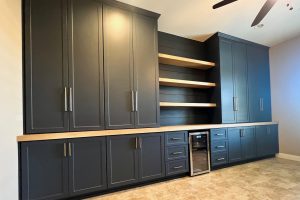 Mysterious Blue Office or Entertainment Center with Shiplap 1