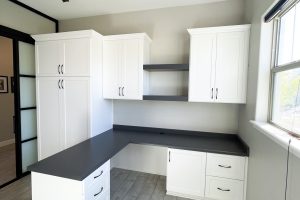 White Home Office with Built-In Safe