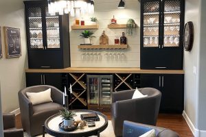 Stunning Black Bar with Metal Grates and Lighting 2