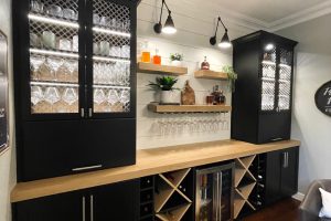 Stunning Black Bar with Metal Grates and Lighting 3